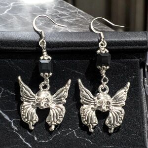 Gothic Butterfly Skull Earrings - Handmade